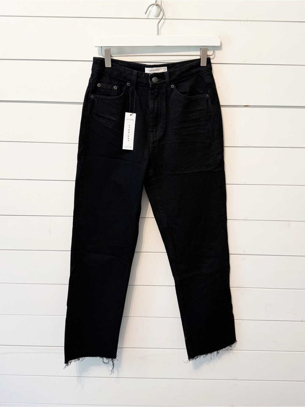 NWTs Topshop | Women’s Straight high rise raw Hem Black Jeans Size 26